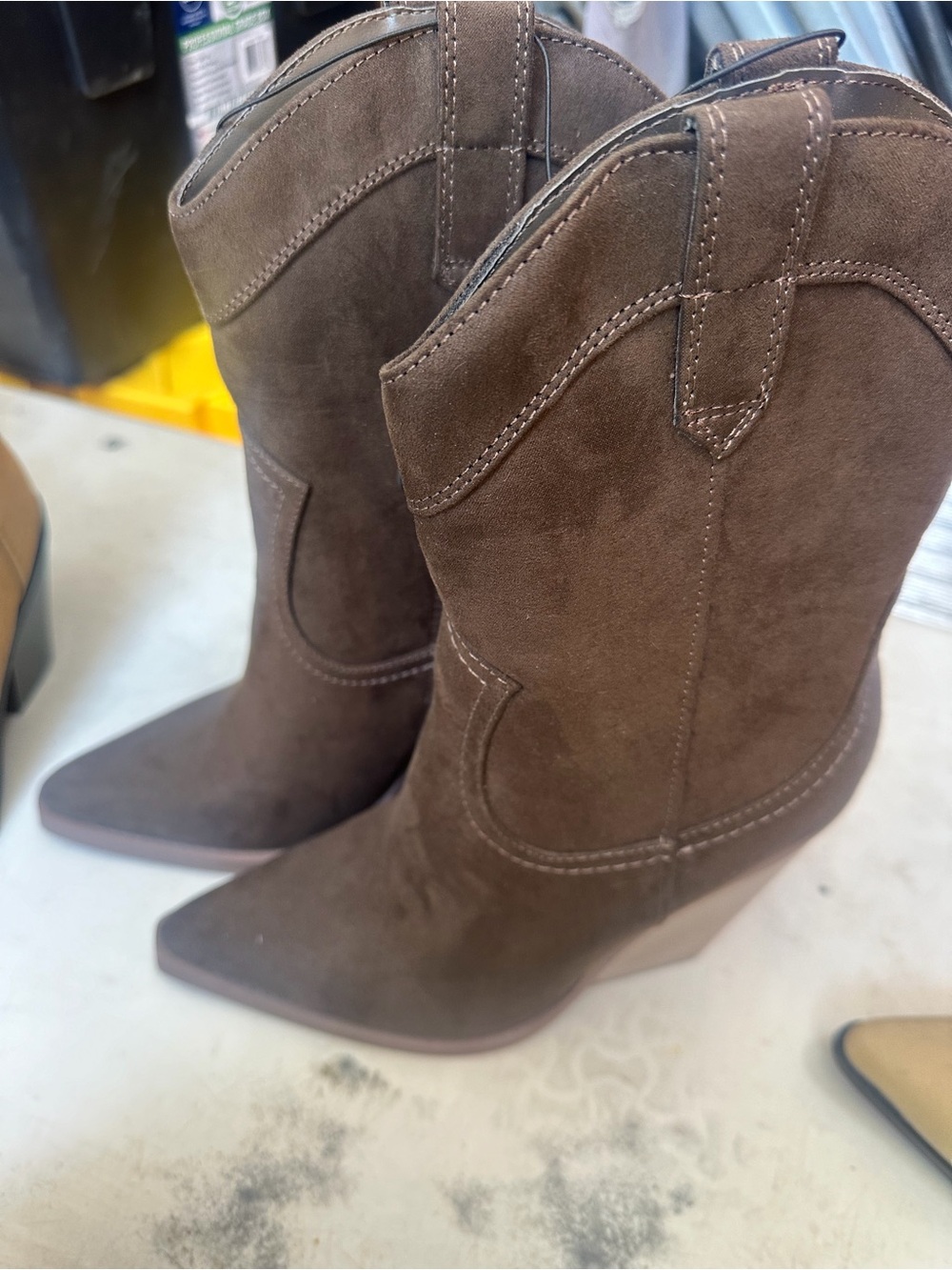 Forever 21 Chocolate Brown Suede Western Wedge Boots